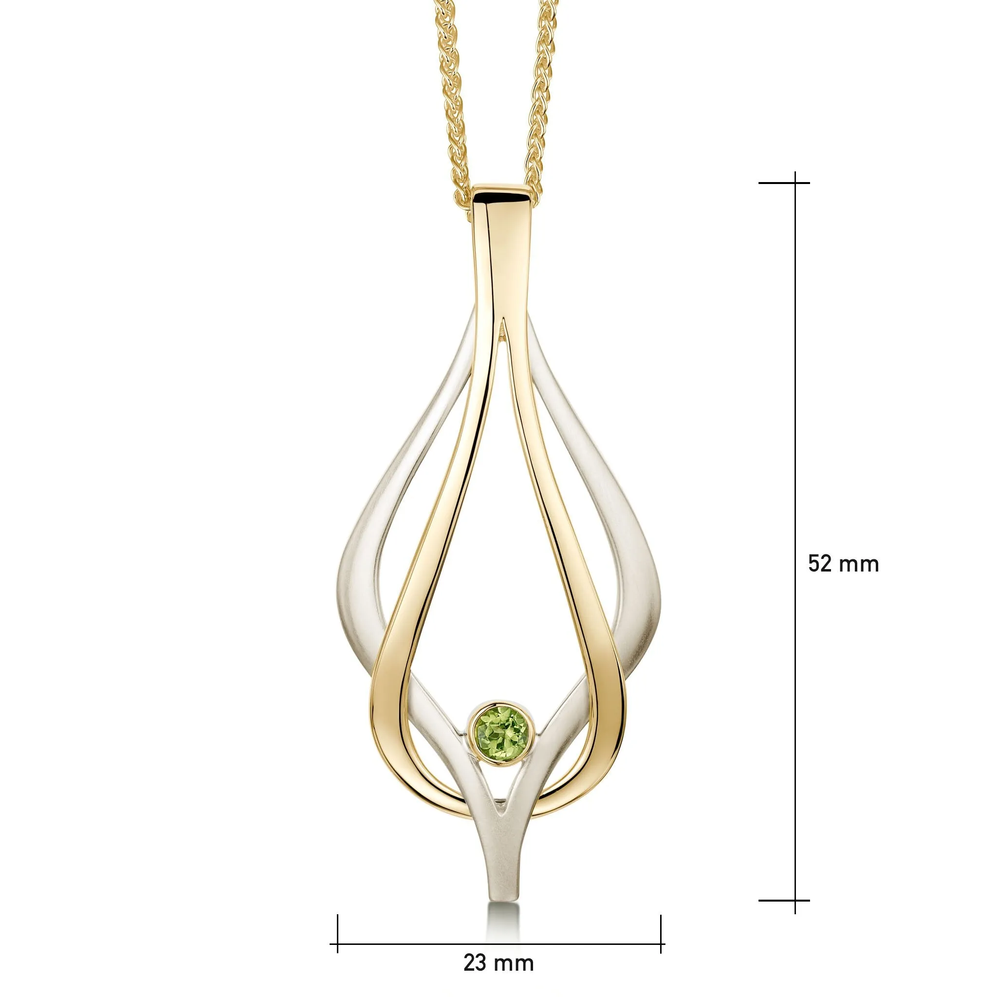 Reef Knot Peridot Dress Pendant in 9ct White & Yellow Gold