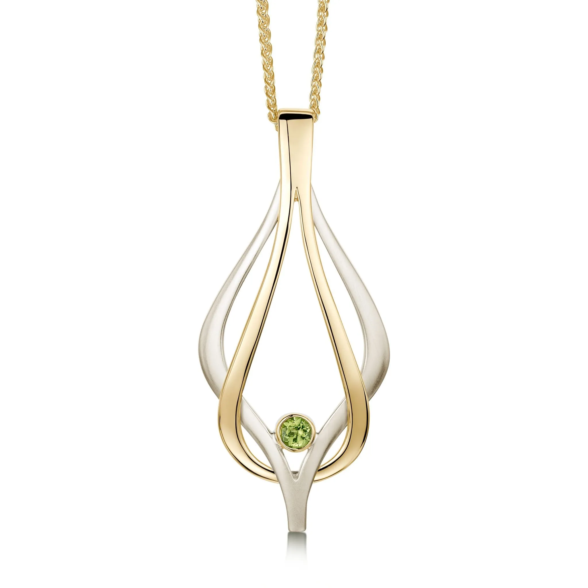 Reef Knot Peridot Dress Pendant in 9ct White & Yellow Gold