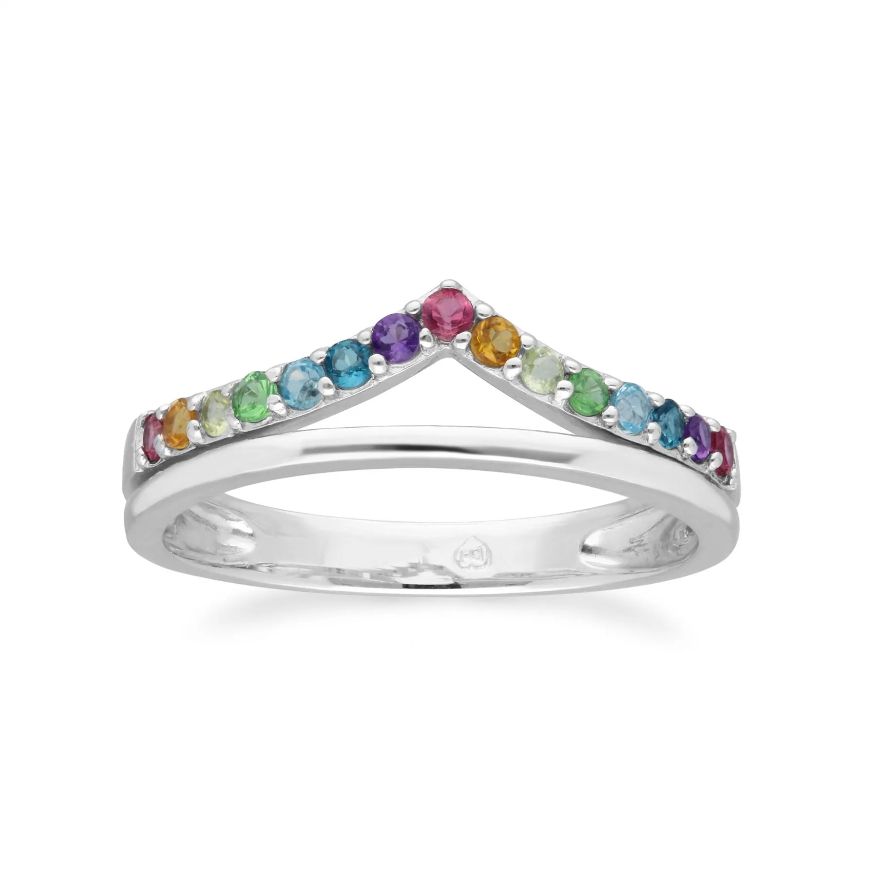 Regenbogen Wishbone Ring in 925 Sterling Silber