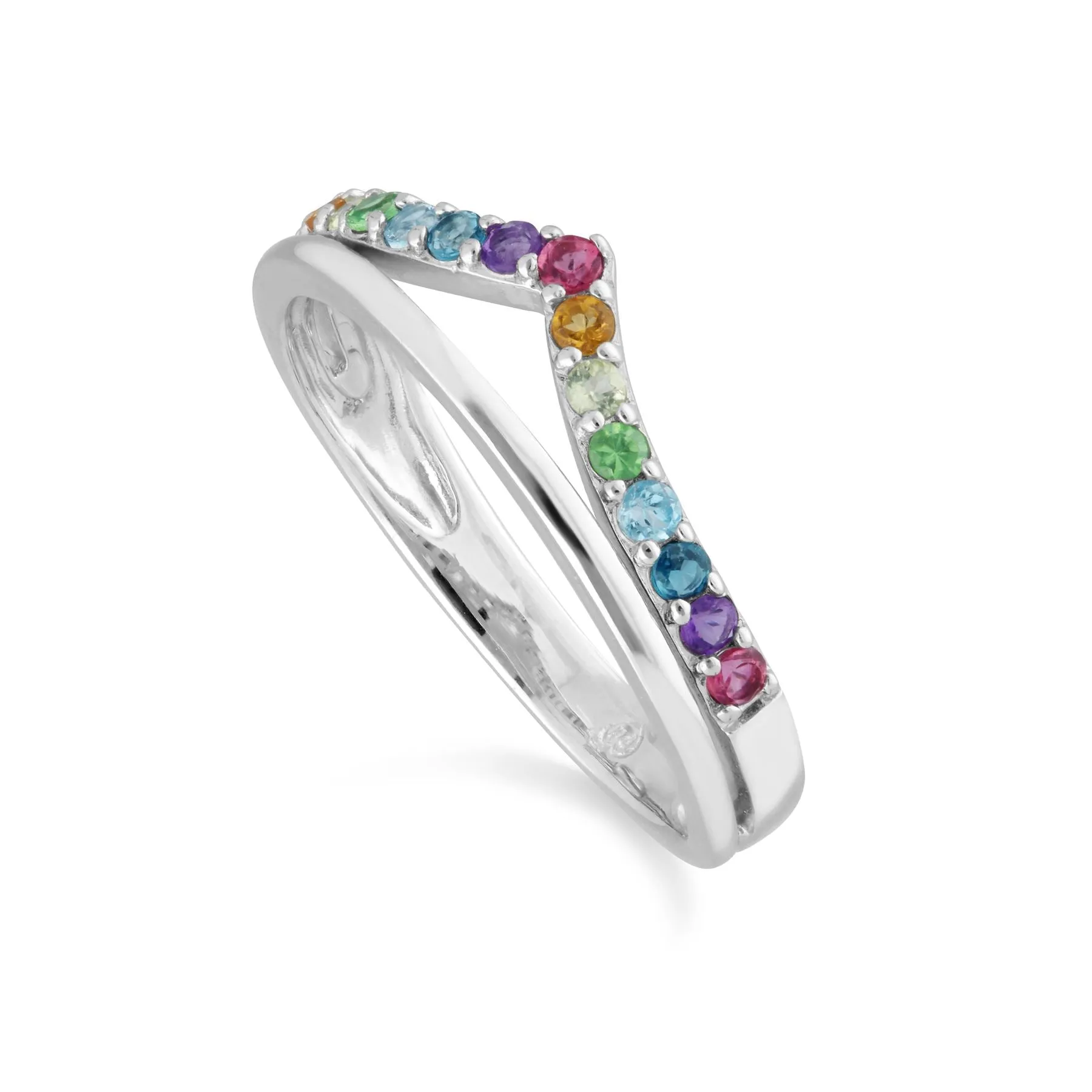 Regenbogen Wishbone Ring in 925 Sterling Silber