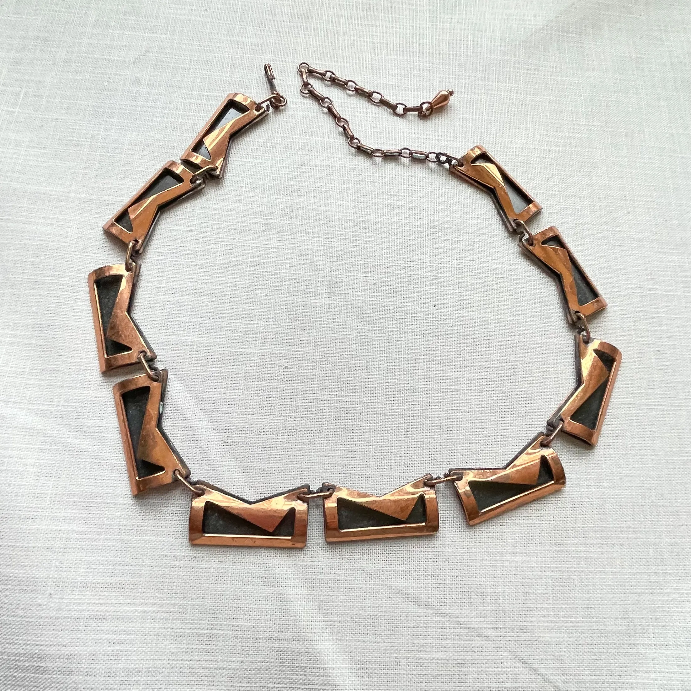 Renoir Vintage Copper Shadow Reverse R Necklace, MCM Modernist Necklace 19" L