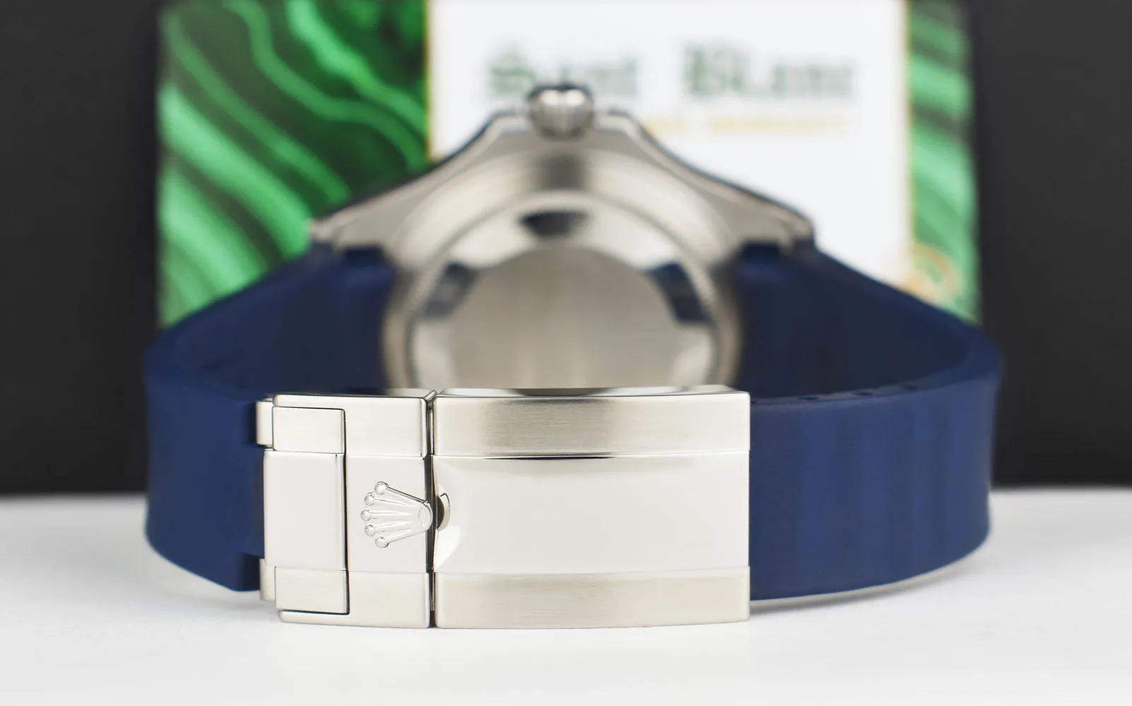 ROLEX 40mm Platinum & Stainless Steel YachtMaster Blue Dial Rubber B Strap Model 116622