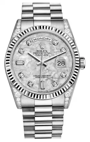 Rolex - Day-Date President White Gold - Fluted Bezel - Diamond Lugs