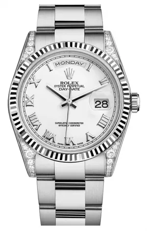 Rolex - Day-Date President White Gold - Fluted Bezel - Diamond Lugs