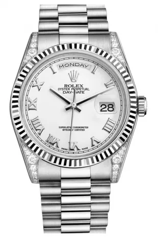 Rolex - Day-Date President White Gold - Fluted Bezel - Diamond Lugs