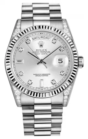 Rolex - Day-Date President White Gold - Fluted Bezel - Diamond Lugs