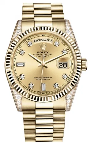 Rolex - Day-Date President Yellow Gold - Fluted Bezel - Diamond Lugs