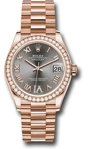 Rolex Everose Gold Datejust 31 Watch - Diamond Bezel - Rhodium Diamond Six Dial - President Bracelet - 278285RBR dkrhdr6p