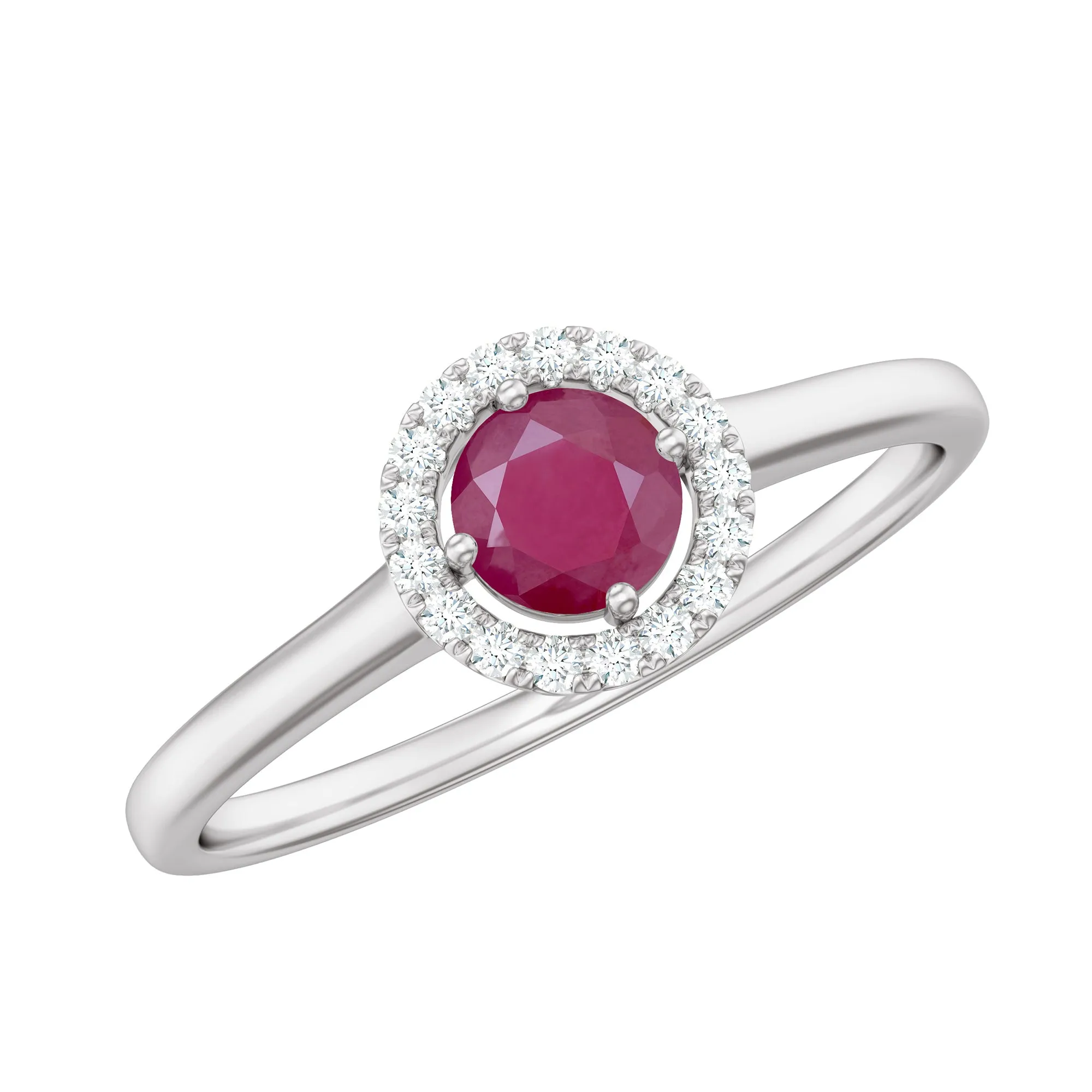 Round Ruby Engagement Ring with Diamond Halo