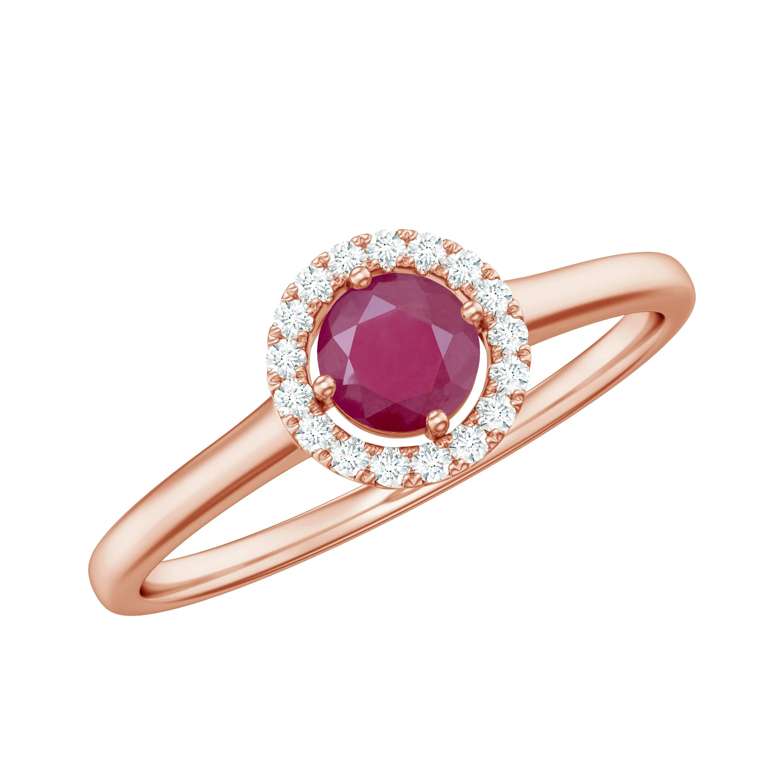 Round Ruby Engagement Ring with Diamond Halo