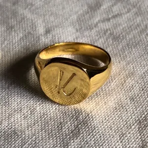 Round Signet Ring, Solid 14k Gold, Free Manual Engraving