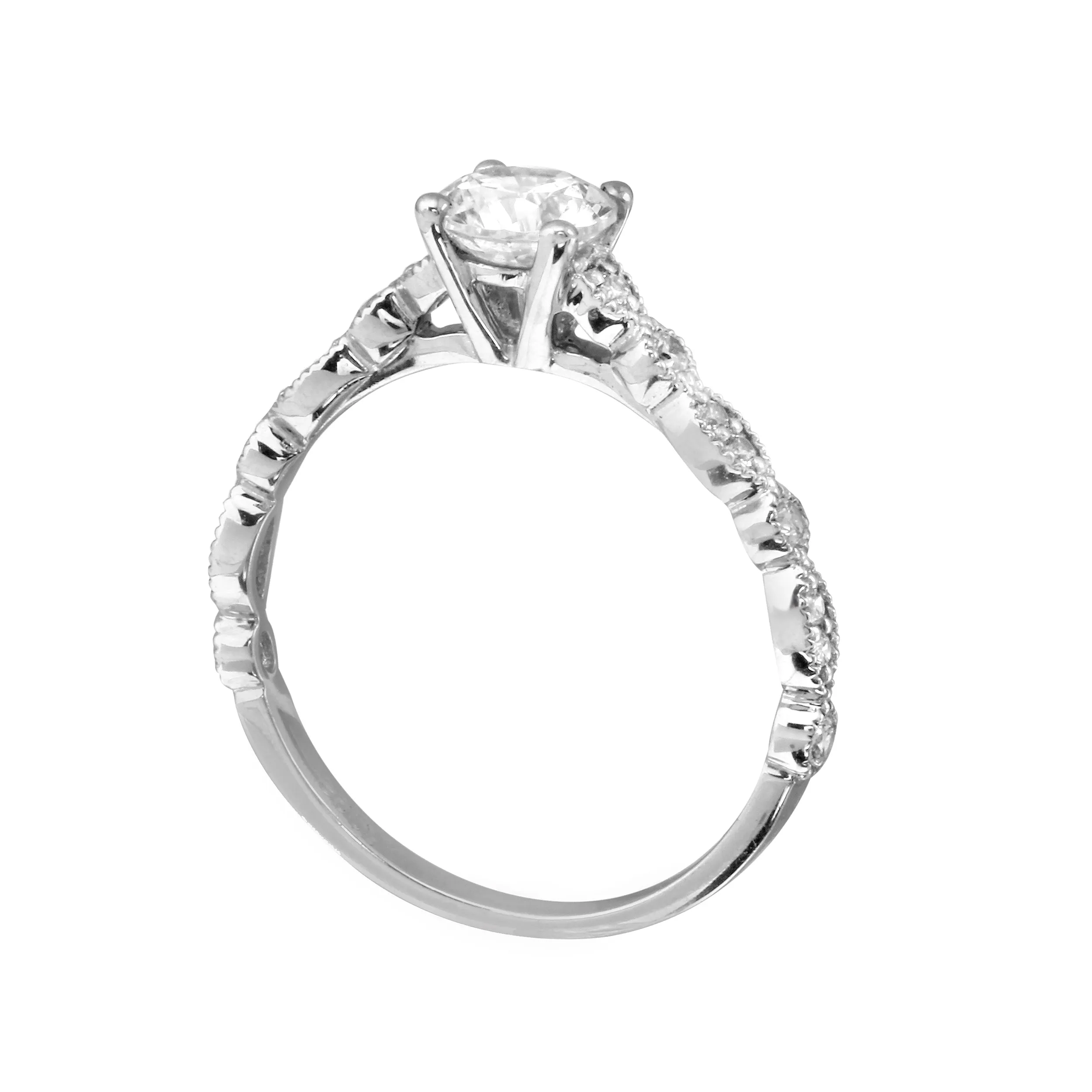 Round Solitaire Diamond with Marquise Band Engagement Ring