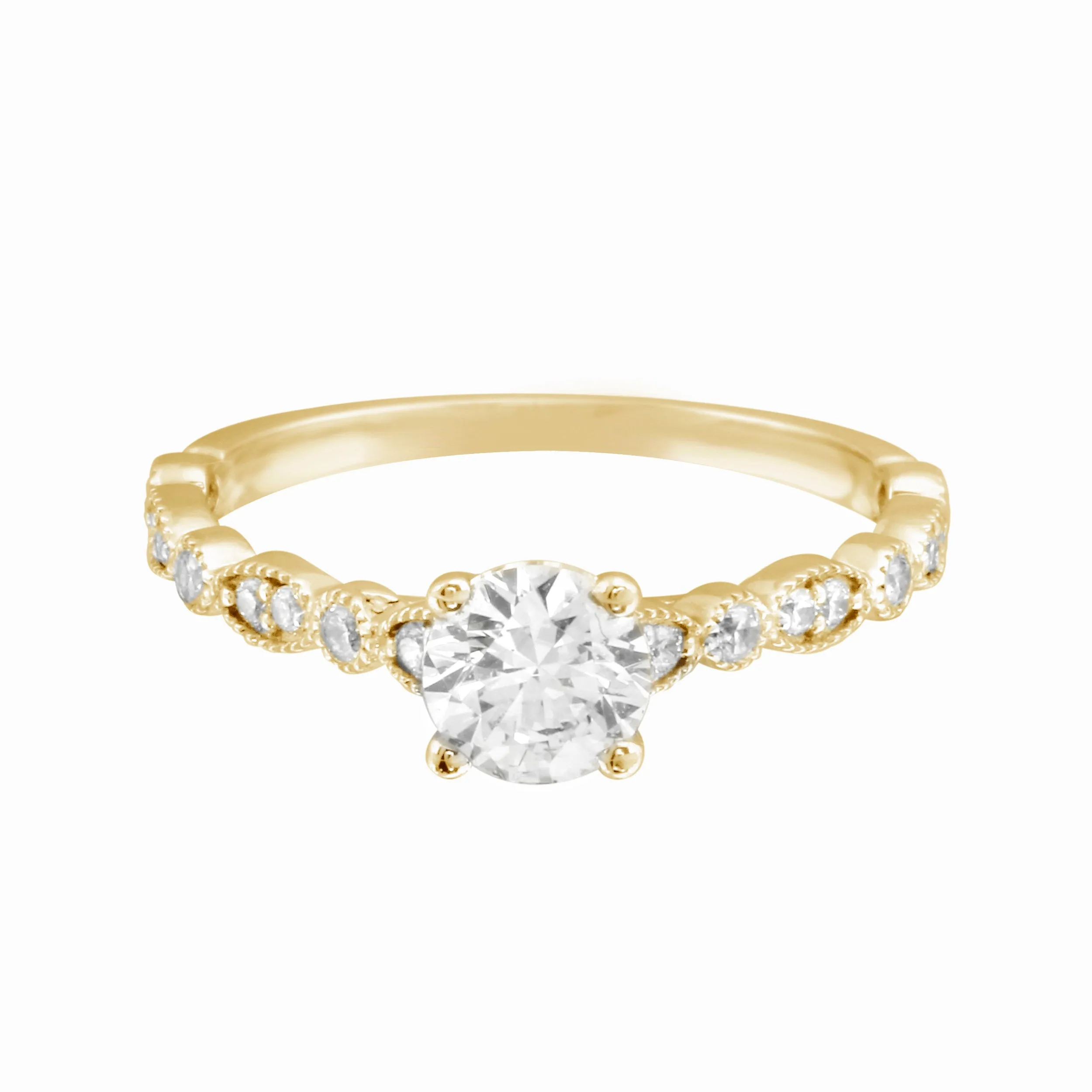 Round Solitaire Diamond with Marquise Band Engagement Ring