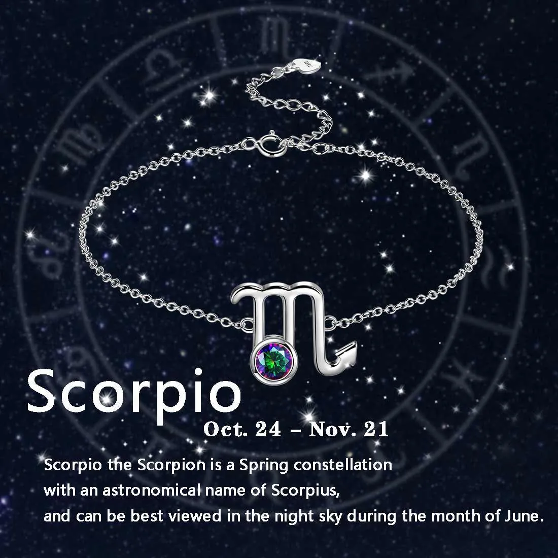 Scorpio Bracelet Women Girls Jewelry Birthday Gift Mystic Topaz Sterling Silver