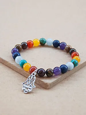 Seven Chakras Mala Bracelet with Hamsa Charm