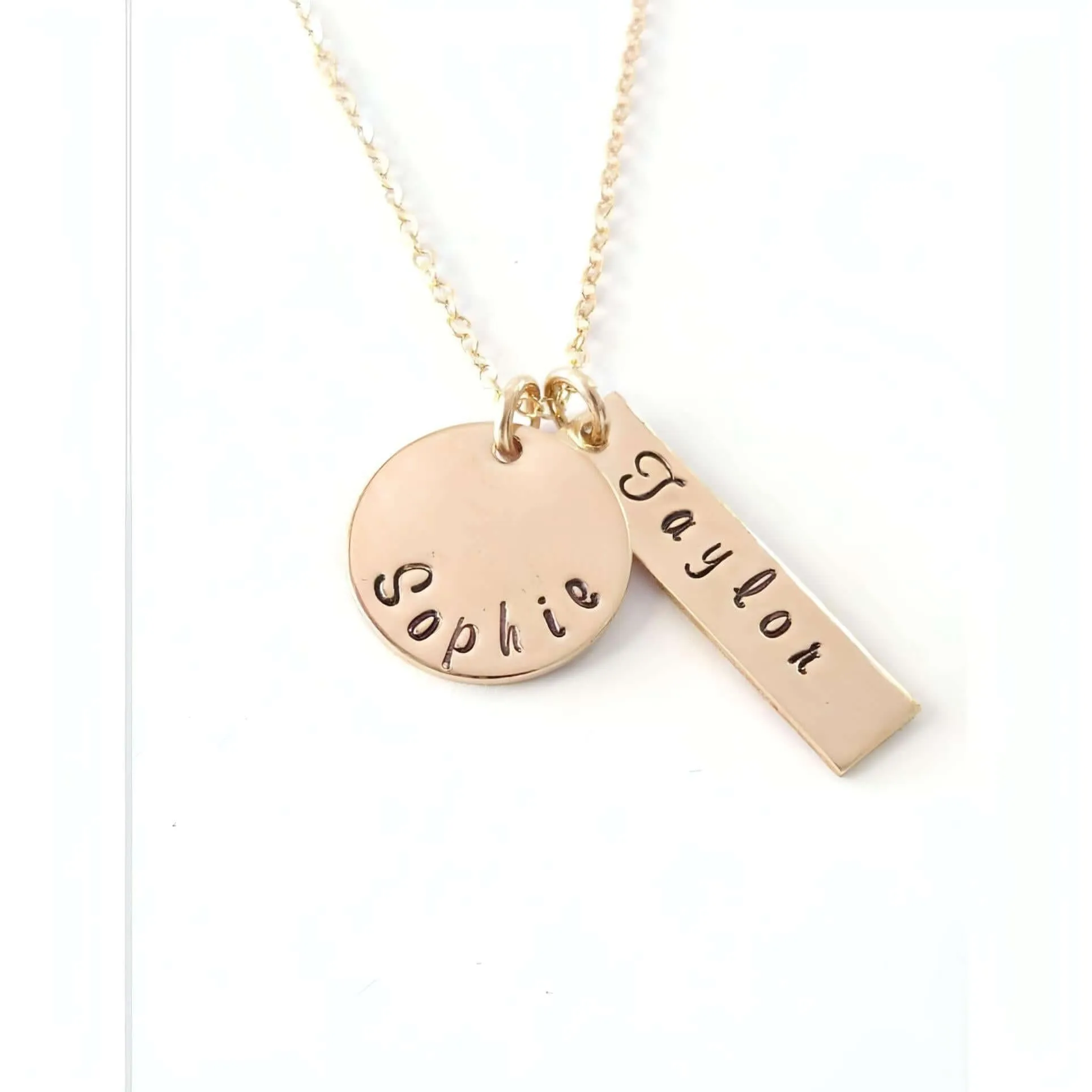 Silver Disc and Bar Initials  Necklace