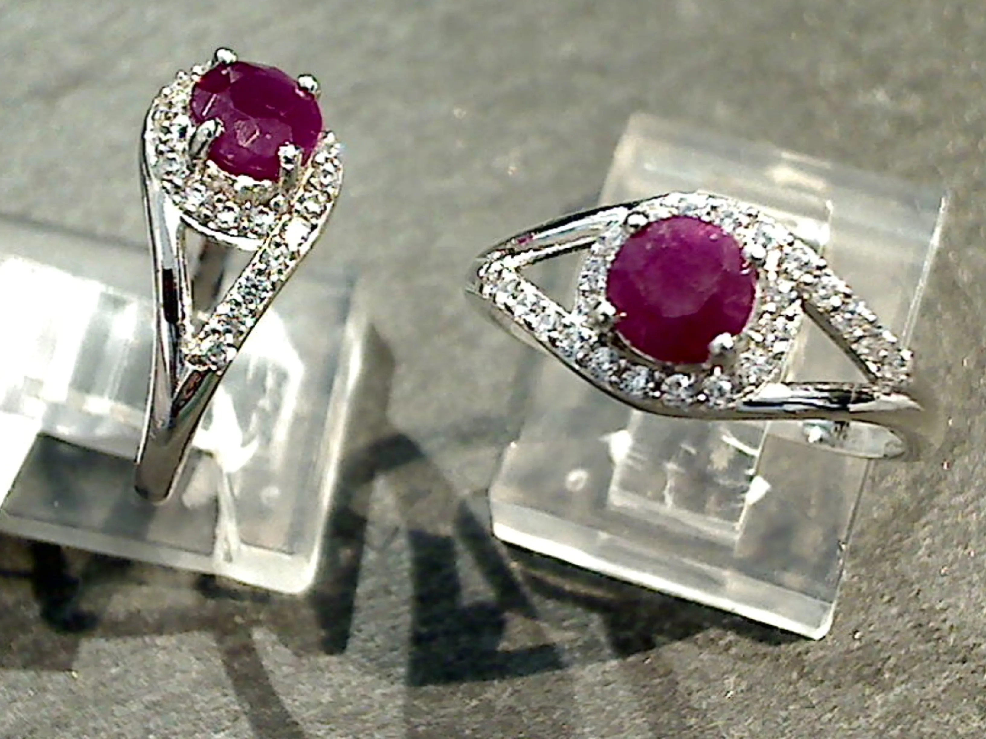 Size 7.25 Ruby, CZ, Sterling Silver Ring