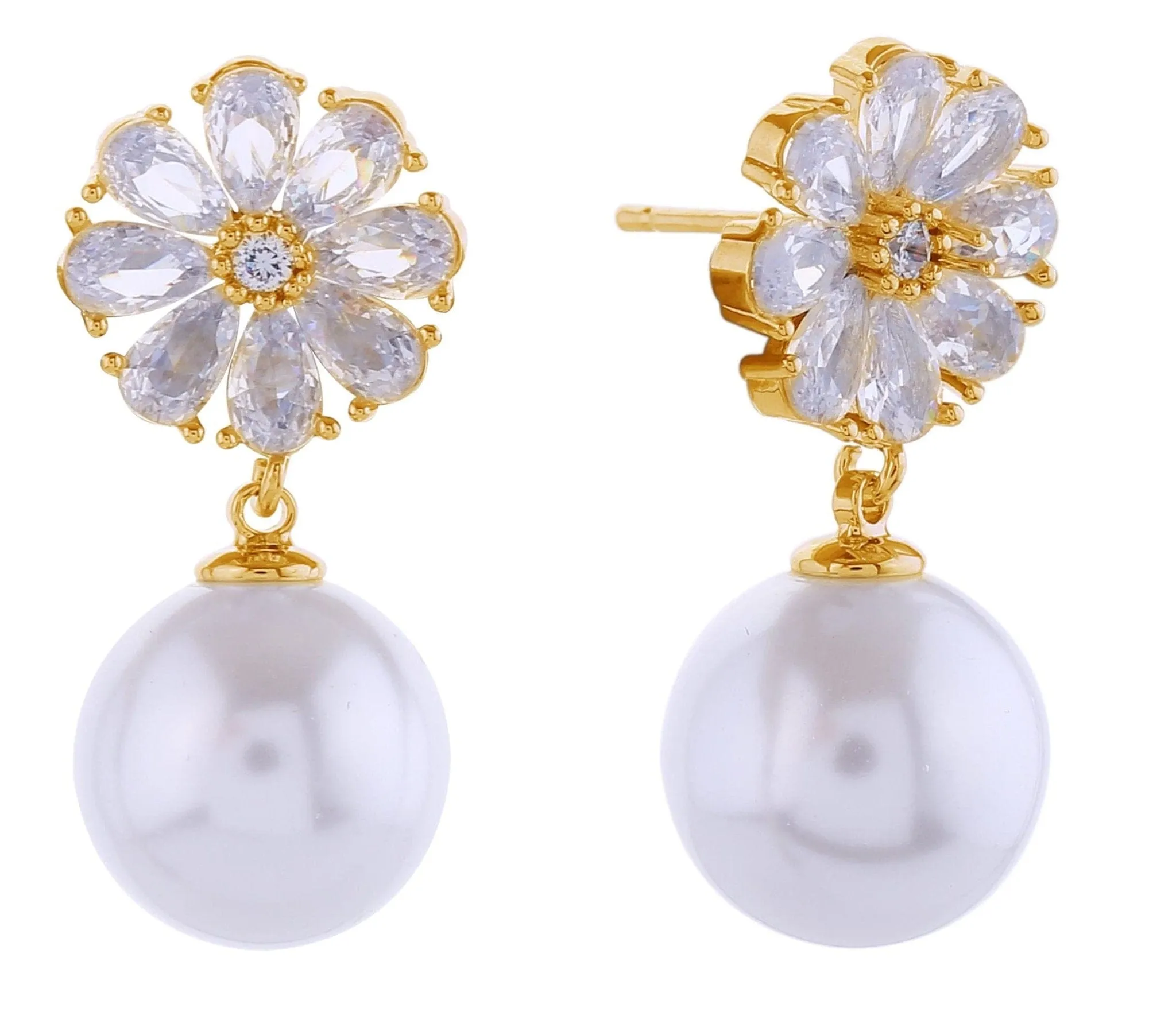 SJE310926 14K Flower Crystal Top Pearl Post Earrings