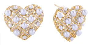 SJE310933 14K Woven CZ Pearl Heart Post Earrings