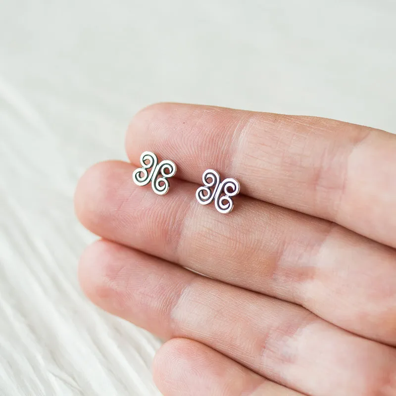 Small Tribal Stud Earrings, 8mm abstract ornament