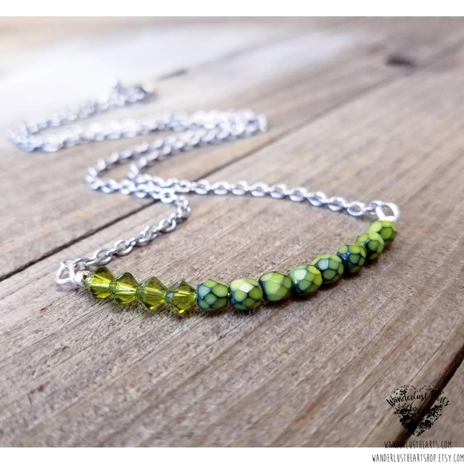 Snake skin crystal bar necklace