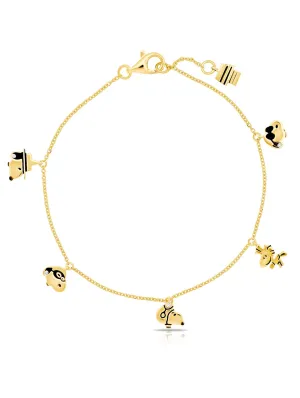 Snoopy & Woodstock Charm .925 Sterling Silver Bracelet Finished in 18kt Yellow Gold