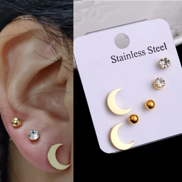 Stainless Steel Earrings Small Cute Butterfly Star Moon Heart Stud Earrings Set Punk Piercing Earing Women's Minimalist Jewelry