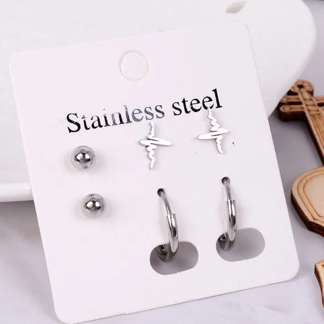 Stainless Steel Earrings Small Cute Butterfly Star Moon Heart Stud Earrings Set Punk Piercing Earing Women's Minimalist Jewelry