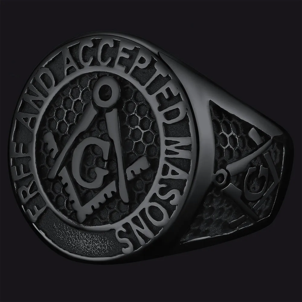 Stainless Steel Masonic Signet Ring for Men