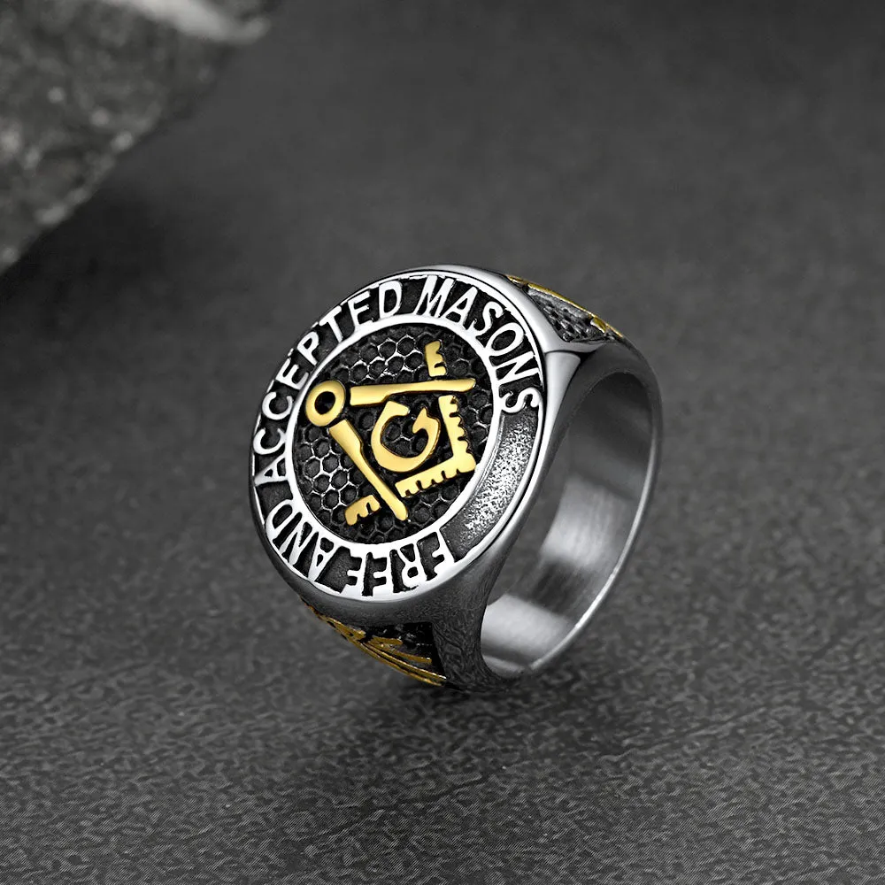 Stainless Steel Masonic Signet Ring for Men