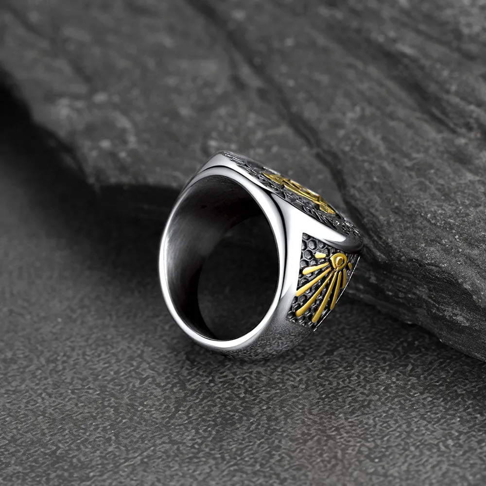 Stainless Steel Masonic Signet Ring for Men