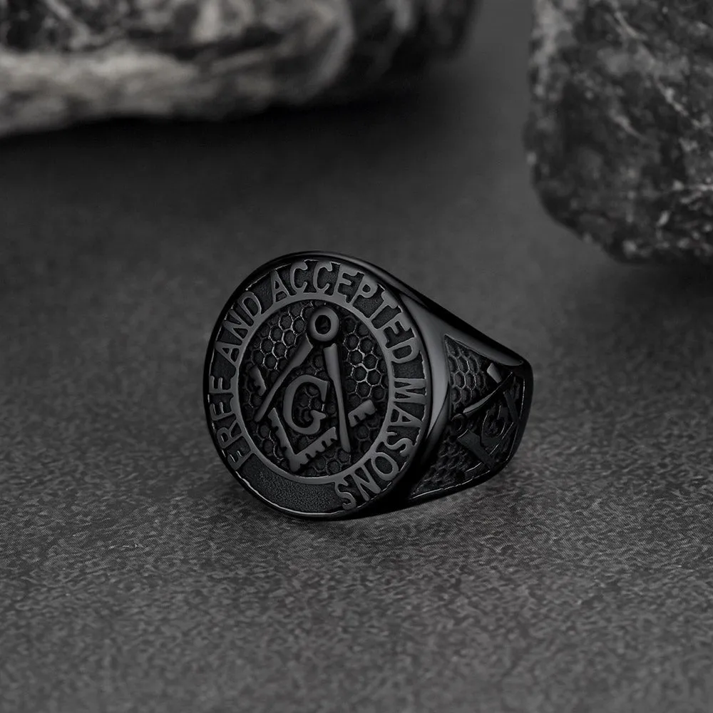 Stainless Steel Masonic Signet Ring for Men