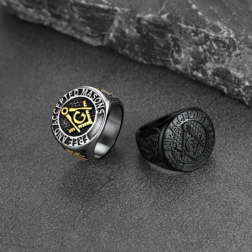 Stainless Steel Masonic Signet Ring for Men