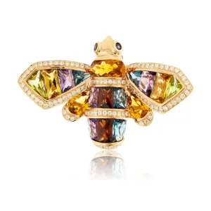 Step Cut Mixed Gemstone Rainbow Queen Bee Ring