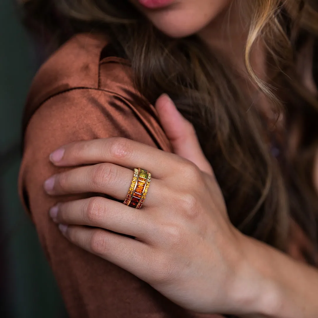 Step Cut Mixed Gemstone Wide Rainbow Ring