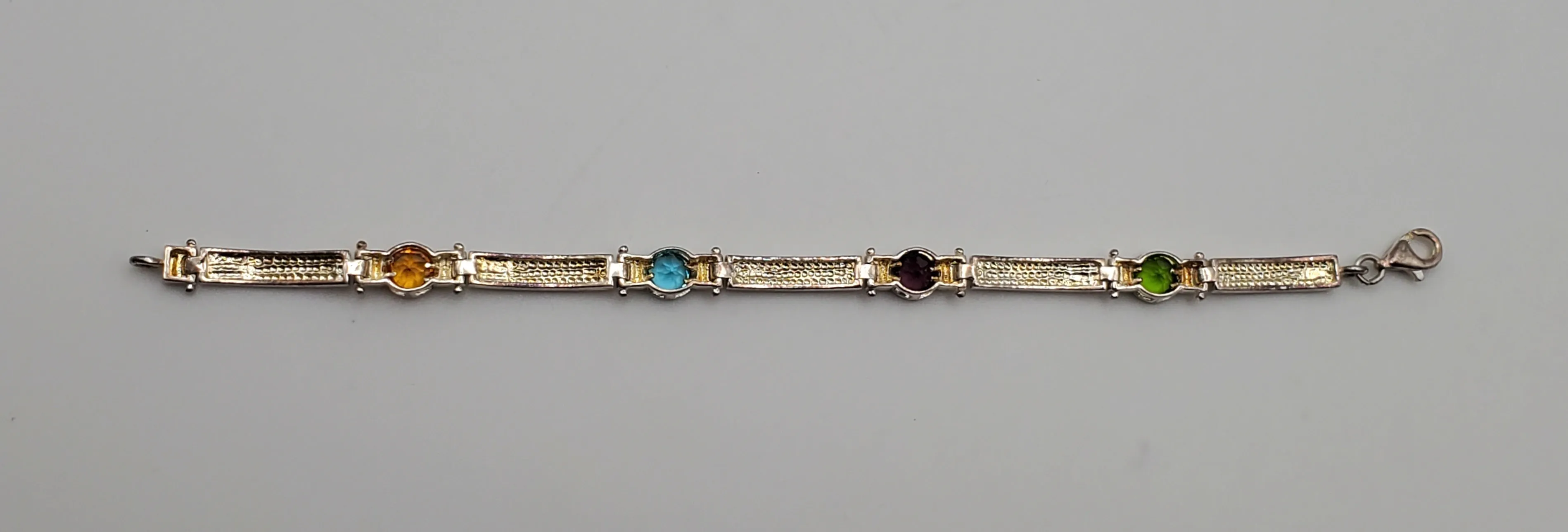 Sterling Silver Imitation Gemstone Link Bracelet - 7.25"