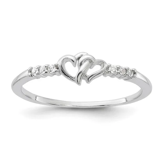 Sterling Silver Petite CZ Double Heart Ring