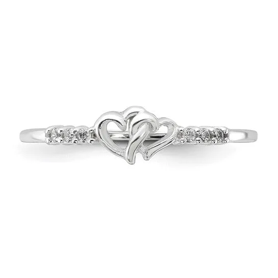 Sterling Silver Petite CZ Double Heart Ring