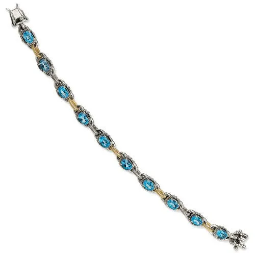 Sterling Silver with 14K Yellow Gold Swiss Blue Topaz Bracelet