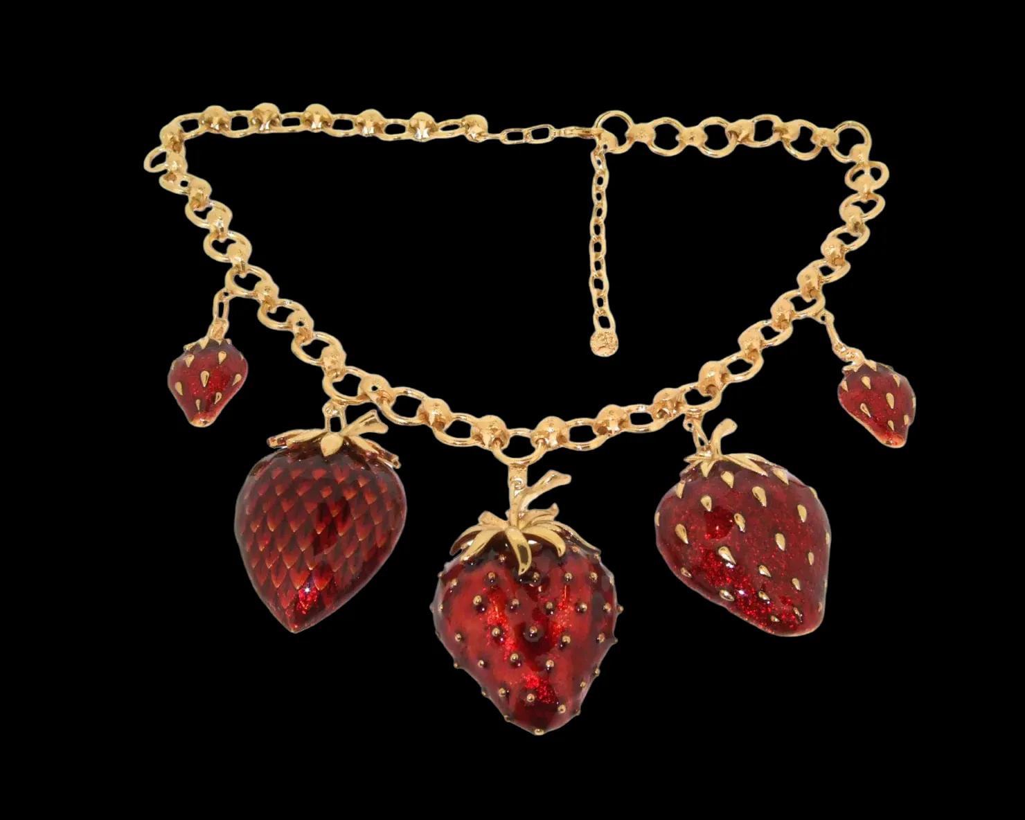 Strawberry Necklace Red Enamel Gold