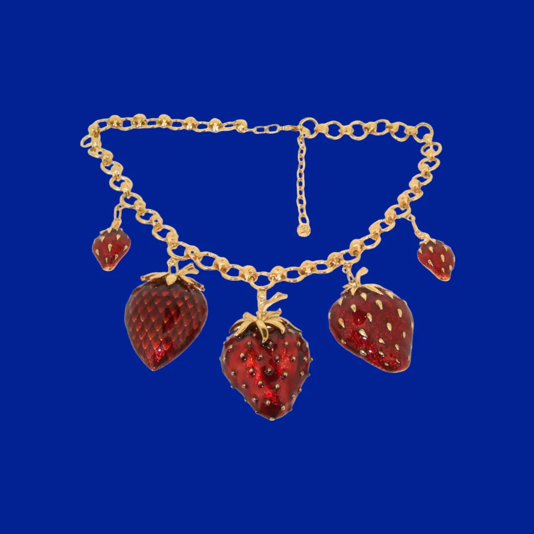 Strawberry Necklace Red Enamel Gold