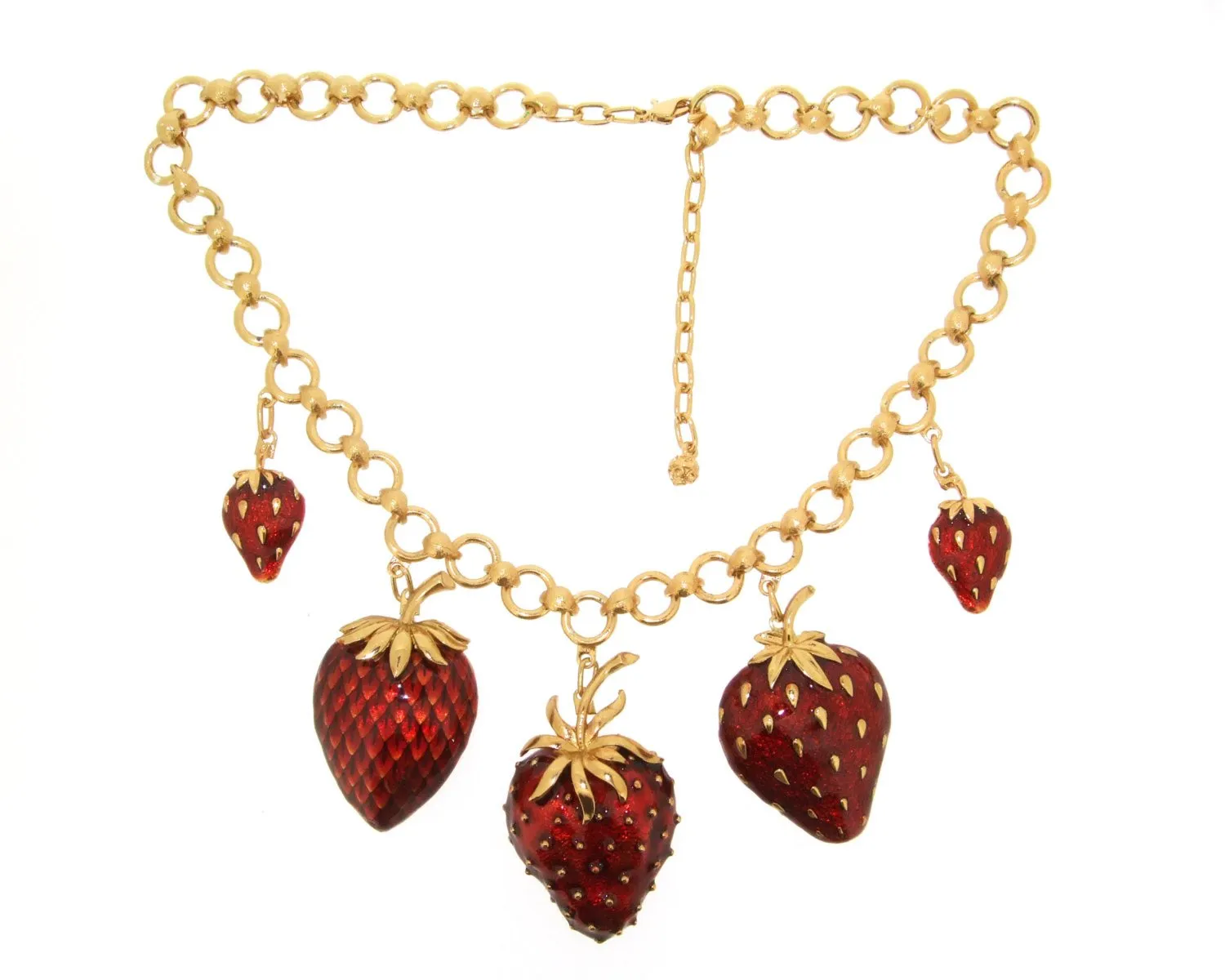 Strawberry Necklace Red Enamel Gold