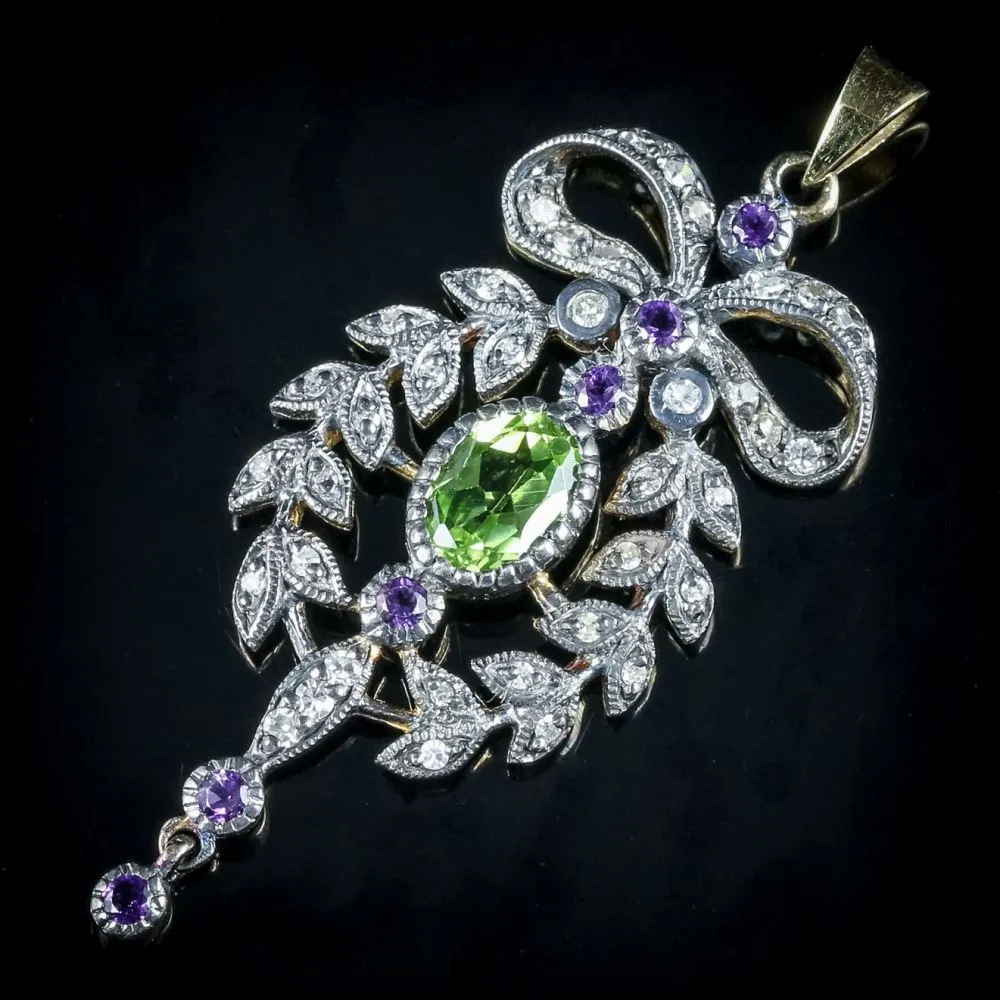 Suffragette Pendant Amethyst Peridot And Diamond 9Ct Gold