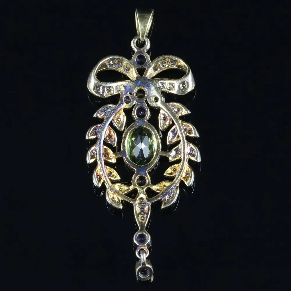 Suffragette Pendant Amethyst Peridot And Diamond 9Ct Gold