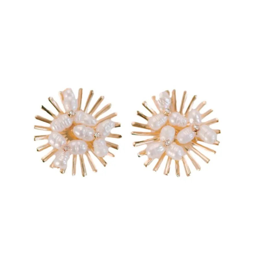 Sunburst Pearl Statement Stud Earrings