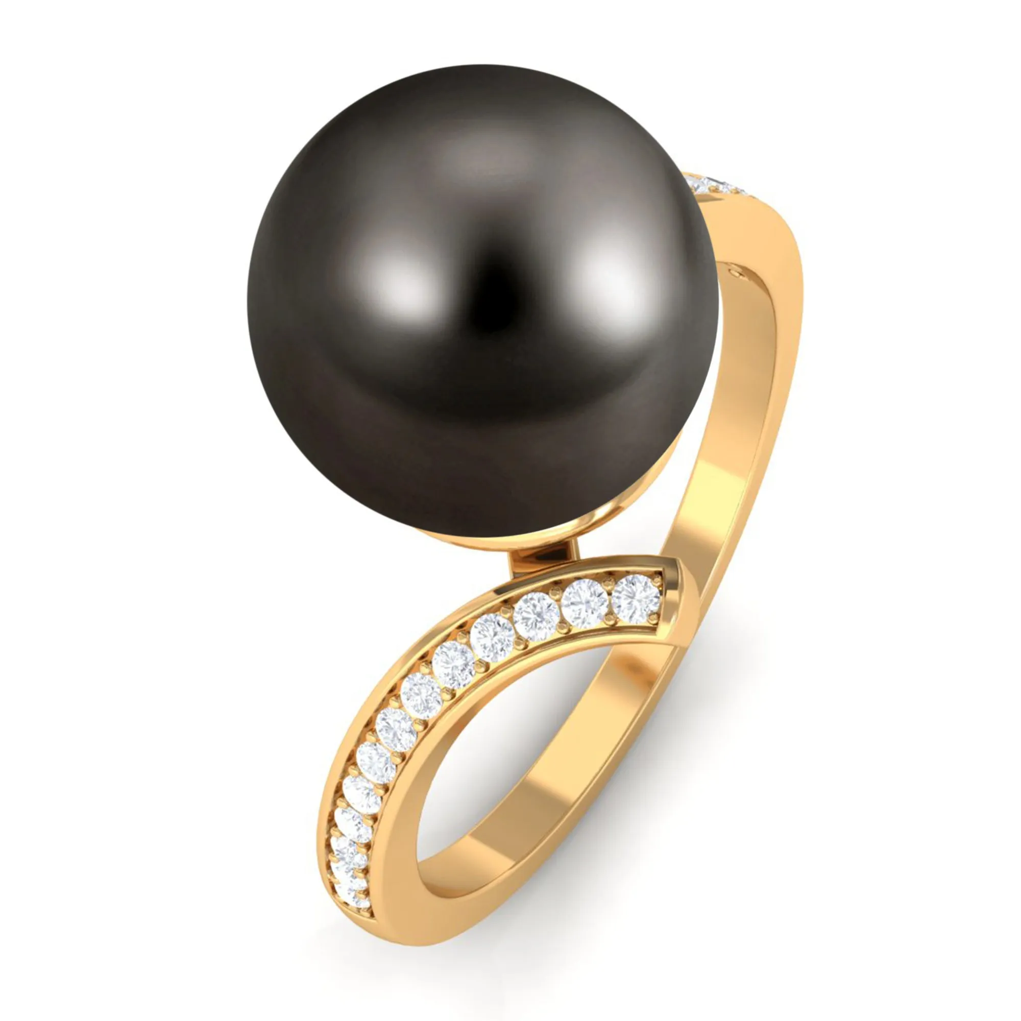 Tahitian Pearl Bypass Engagement Ring with Diamond