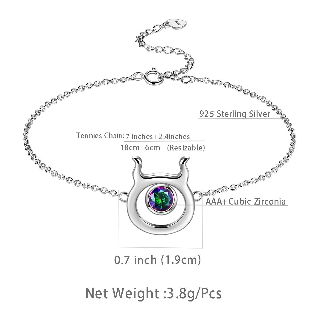 Taurus Bracelet Women Girls Jewelry Birthday Gift Mystic Topaz Sterling Silver