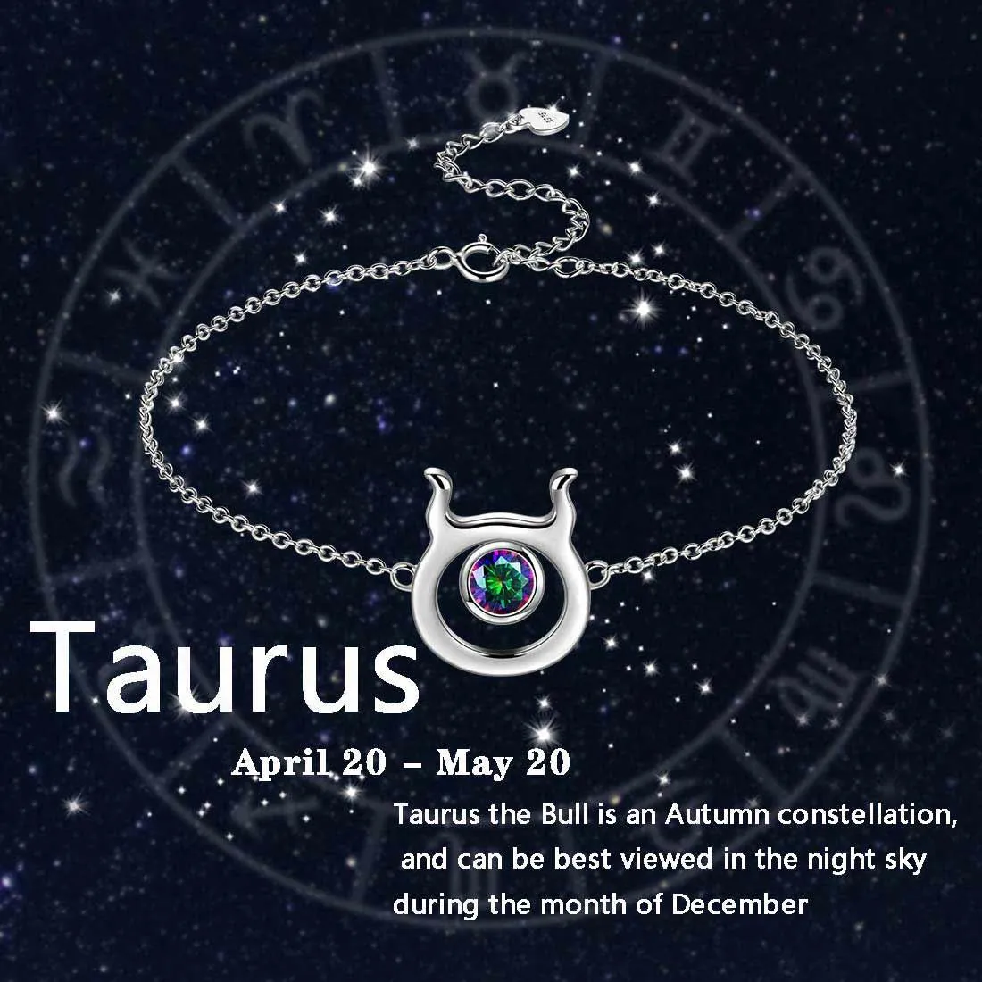 Taurus Bracelet Women Girls Jewelry Birthday Gift Mystic Topaz Sterling Silver