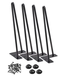 TheLAShop 12" Hairpin Legs Set of 4, 2-Rod Steel, Black