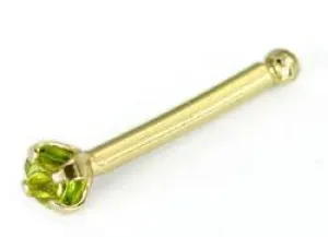 Tilum 20g 14kt Yellow Gold 2.0mm PERIDOT Jewel Nose Bone Body Jewelry